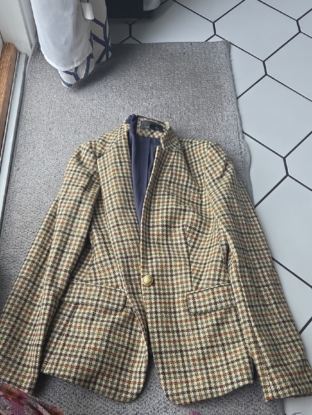 J. Crew Size 8 Reagent Houndstooth Tweed Blazer in Olive, Navy & Rust